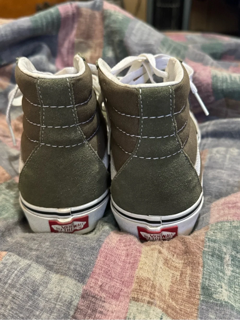 Vans High-Top Sneakers in Olive Green and White